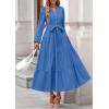 imagePRETTYGARDEN Fall Dresses for Women 2025 Long Sleeve V Neck Belted Ruffle A Line Flowy Boho Maxi Wedding Guest Dress PocketsBlue
