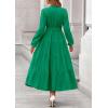 imagePRETTYGARDEN Fall Dresses for Women 2025 Long Sleeve V Neck Belted Ruffle A Line Flowy Boho Maxi Wedding Guest Dress PocketsGreen