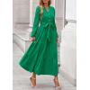 imagePRETTYGARDEN Fall Dresses for Women 2025 Long Sleeve V Neck Belted Ruffle A Line Flowy Boho Maxi Wedding Guest Dress PocketsGreen