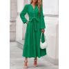 imagePRETTYGARDEN Fall Dresses for Women 2025 Long Sleeve V Neck Belted Ruffle A Line Flowy Boho Maxi Wedding Guest Dress PocketsGreen