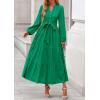 imagePRETTYGARDEN Fall Dresses for Women 2025 Long Sleeve V Neck Belted Ruffle A Line Flowy Boho Maxi Wedding Guest Dress PocketsGreen