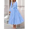 imagePRETTYGARDEN Fall Dresses for Women 2025 Long Sleeve V Neck Belted Ruffle A Line Flowy Boho Maxi Wedding Guest Dress PocketsLight Blue