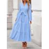 imagePRETTYGARDEN Fall Dresses for Women 2025 Long Sleeve V Neck Belted Ruffle A Line Flowy Boho Maxi Wedding Guest Dress PocketsLight Blue