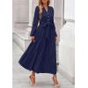 imagePRETTYGARDEN Fall Dresses for Women 2025 Long Sleeve V Neck Belted Ruffle A Line Flowy Boho Maxi Wedding Guest Dress PocketsNavy Blue