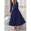imagePRETTYGARDEN Fall Dresses for Women 2025 Long Sleeve V Neck Belted Ruffle A Line Flowy Boho Maxi Wedding Guest Dress PocketsNavy Blue