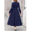 imagePRETTYGARDEN Fall Dresses for Women 2025 Long Sleeve V Neck Belted Ruffle A Line Flowy Boho Maxi Wedding Guest Dress PocketsNavy Blue