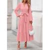 imagePRETTYGARDEN Fall Dresses for Women 2025 Long Sleeve V Neck Belted Ruffle A Line Flowy Boho Maxi Wedding Guest Dress PocketsPink