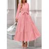 imagePRETTYGARDEN Fall Dresses for Women 2025 Long Sleeve V Neck Belted Ruffle A Line Flowy Boho Maxi Wedding Guest Dress PocketsPink