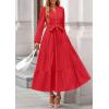 imagePRETTYGARDEN Fall Dresses for Women 2025 Long Sleeve V Neck Belted Ruffle A Line Flowy Boho Maxi Wedding Guest Dress PocketsRed