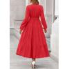 imagePRETTYGARDEN Fall Dresses for Women 2025 Long Sleeve V Neck Belted Ruffle A Line Flowy Boho Maxi Wedding Guest Dress PocketsRed