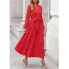 imagePRETTYGARDEN Fall Dresses for Women 2025 Long Sleeve V Neck Belted Ruffle A Line Flowy Boho Maxi Wedding Guest Dress PocketsRed