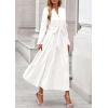 imagePRETTYGARDEN Fall Dresses for Women 2025 Long Sleeve V Neck Belted Ruffle A Line Flowy Boho Maxi Wedding Guest Dress PocketsWhite