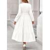 imagePRETTYGARDEN Fall Dresses for Women 2025 Long Sleeve V Neck Belted Ruffle A Line Flowy Boho Maxi Wedding Guest Dress PocketsWhite
