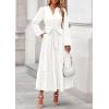 imagePRETTYGARDEN Fall Dresses for Women 2025 Long Sleeve V Neck Belted Ruffle A Line Flowy Boho Maxi Wedding Guest Dress PocketsWhite