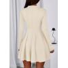 imagePRETTYGARDEN Fall Dresses for Women Elegant Classy 2025 Casual Long Sleeve Swing A Line Ruffle Short Homecoming Party DressBeige