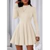 imagePRETTYGARDEN Fall Dresses for Women Elegant Classy 2025 Casual Long Sleeve Swing A Line Ruffle Short Homecoming Party DressBeige