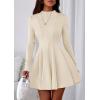 imagePRETTYGARDEN Fall Dresses for Women Elegant Classy 2025 Casual Long Sleeve Swing A Line Ruffle Short Homecoming Party DressBeige