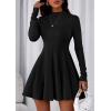 imagePRETTYGARDEN Fall Dresses for Women Elegant Classy 2025 Casual Long Sleeve Swing A Line Ruffle Short Homecoming Party DressBlack