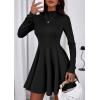 imagePRETTYGARDEN Fall Dresses for Women Elegant Classy 2025 Casual Long Sleeve Swing A Line Ruffle Short Homecoming Party DressBlack