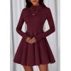 imagePRETTYGARDEN Fall Dresses for Women Elegant Classy 2025 Casual Long Sleeve Swing A Line Ruffle Short Homecoming Party DressBurgundy
