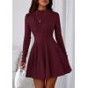 imagePRETTYGARDEN Fall Dresses for Women Elegant Classy 2025 Casual Long Sleeve Swing A Line Ruffle Short Homecoming Party DressBurgundy