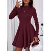 imagePRETTYGARDEN Fall Dresses for Women Elegant Classy 2025 Casual Long Sleeve Swing A Line Ruffle Short Homecoming Party DressBurgundy