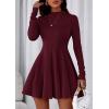 imagePRETTYGARDEN Fall Dresses for Women Elegant Classy 2025 Casual Long Sleeve Swing A Line Ruffle Short Homecoming Party DressBurgundy