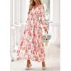 imagePRETTYGARDEN Long Sleeve Maxi Fall Dresses for Women 2025 Vneck Smocked Boho Floral Tiered Swing Flowy Wedding Guest DressFloral Apricot Multi