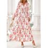 imagePRETTYGARDEN Long Sleeve Maxi Fall Dresses for Women 2025 Vneck Smocked Boho Floral Tiered Swing Flowy Wedding Guest DressFloral Apricot Multi