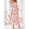 imagePRETTYGARDEN Long Sleeve Maxi Fall Dresses for Women 2025 Vneck Smocked Boho Floral Tiered Swing Flowy Wedding Guest DressFloral Apricot Multi