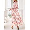 imagePRETTYGARDEN Long Sleeve Maxi Fall Dresses for Women 2025 Vneck Smocked Boho Floral Tiered Swing Flowy Wedding Guest DressFloral Apricot Multi