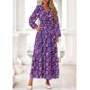 imagePRETTYGARDEN Long Sleeve Maxi Fall Dresses for Women 2025 Vneck Smocked Boho Floral Tiered Swing Flowy Wedding Guest DressFloral Purple