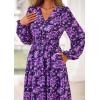 imagePRETTYGARDEN Long Sleeve Maxi Fall Dresses for Women 2025 Vneck Smocked Boho Floral Tiered Swing Flowy Wedding Guest DressFloral Purple