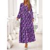 imagePRETTYGARDEN Long Sleeve Maxi Fall Dresses for Women 2025 Vneck Smocked Boho Floral Tiered Swing Flowy Wedding Guest DressFloral Purple