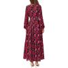 imagePRETTYGARDEN Long Sleeve Maxi Fall Dresses for Women 2025 Vneck Smocked Boho Floral Tiered Swing Flowy Wedding Guest DressFloral Red