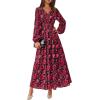imagePRETTYGARDEN Long Sleeve Maxi Fall Dresses for Women 2025 Vneck Smocked Boho Floral Tiered Swing Flowy Wedding Guest DressFloral Red