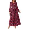 imagePRETTYGARDEN Long Sleeve Maxi Fall Dresses for Women 2025 Vneck Smocked Boho Floral Tiered Swing Flowy Wedding Guest DressFloral Red