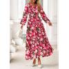 imagePRETTYGARDEN Long Sleeve Maxi Fall Dresses for Women 2025 Vneck Smocked Boho Floral Tiered Swing Flowy Wedding Guest DressFloral Wine Red Multi