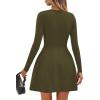 imagePRETTYGARDEN Long Sleeve Mini Dress for Women 2025 Fall Crewneck Knit Pleated Babydoll A Line Soft Casual Short Party DressesArmy Green