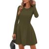 imagePRETTYGARDEN Long Sleeve Mini Dress for Women 2025 Fall Crewneck Knit Pleated Babydoll A Line Soft Casual Short Party DressesArmy Green