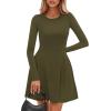 imagePRETTYGARDEN Long Sleeve Mini Dress for Women 2025 Fall Crewneck Knit Pleated Babydoll A Line Soft Casual Short Party DressesArmy Green