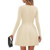 imagePRETTYGARDEN Long Sleeve Mini Dress for Women 2025 Fall Crewneck Knit Pleated Babydoll A Line Soft Casual Short Party DressesBeige