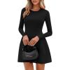 imagePRETTYGARDEN Long Sleeve Mini Dress for Women 2025 Fall Crewneck Knit Pleated Babydoll A Line Soft Casual Short Party DressesBlack