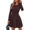 imagePRETTYGARDEN Long Sleeve Mini Dress for Women 2025 Fall Crewneck Knit Pleated Babydoll A Line Soft Casual Short Party DressesBrown