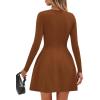 imagePRETTYGARDEN Long Sleeve Mini Dress for Women 2025 Fall Crewneck Knit Pleated Babydoll A Line Soft Casual Short Party DressesCaramel