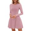 imagePRETTYGARDEN Long Sleeve Mini Dress for Women 2025 Fall Crewneck Knit Pleated Babydoll A Line Soft Casual Short Party DressesPink