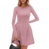 imagePRETTYGARDEN Long Sleeve Mini Dress for Women 2025 Fall Crewneck Knit Pleated Babydoll A Line Soft Casual Short Party DressesPink