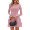 imagePRETTYGARDEN Long Sleeve Mini Dress for Women 2025 Fall Crewneck Knit Pleated Babydoll A Line Soft Casual Short Party DressesPink