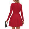 imagePRETTYGARDEN Long Sleeve Mini Dress for Women 2025 Fall Crewneck Knit Pleated Babydoll A Line Soft Casual Short Party DressesRed