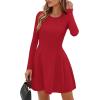 imagePRETTYGARDEN Long Sleeve Mini Dress for Women 2025 Fall Crewneck Knit Pleated Babydoll A Line Soft Casual Short Party DressesRed